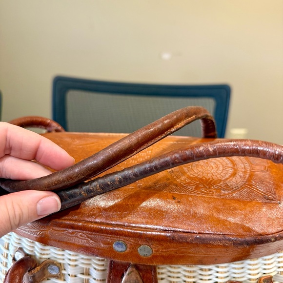 Vintage Travel Woven Wicker White Plastic Handbag Creel Shoulder Bag Antique - Picture 7 of 11